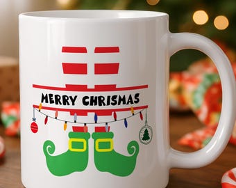 Christmas Elf Mug Holiday Coffee and Hot Cocoa Cup Ceramic Mug Winter Seasonal Xmas Decor Durable 11oz & 15oz Kitchen Winter Season Gift