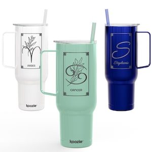Engraved Zodiac 40oz Tumbler with Handle and Straw – Custom Astrology Gift, Personalized Horoscope Cup for Her, Star Sign Mug