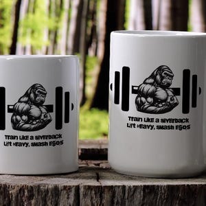 Workout Gorilla Dumbbell Ceramic Coffee Mug Weight lifting Gift for body builders Fitness Gift for men Gym Bro Mug Bodybuilder Coffee Cup