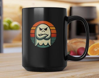 Grumpy Ghost Coffee Mug Retro Halloween Ceramic Mug Funny Ghost Cup with Attitude Spooky Fall Autumn Halloween Party Gift Kitchen Decor