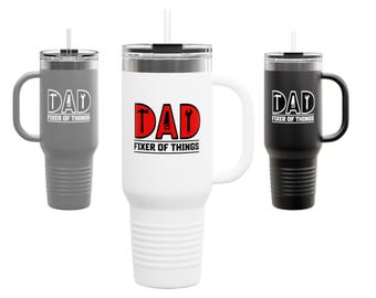 Dad Fixer of Things Insulated Travel Mug, Best Gift for Father&#39;s Day, Anniversary, Birthdays, Dad Appreciation, 40oz Tumbler Cup with Straw