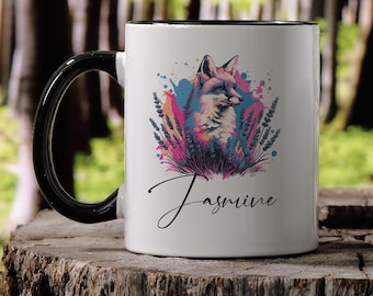 Taza de café personalizada con animales, regalo para amantes de los zorros, taza de cerámica de 325 ml, taza de café personalizada, regalo para amantes de los animales, regalos para toda ocasión.