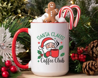 Santa Claus Coffee Club Holiday Christmas Coffee and Hot Cocoa Mug Winter Xmas Kitchen Decor Christmas 11oz and 15oz Coffee Mug Gift