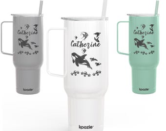 Engraved 40oz Personalized Marine Life Cup, Sea Turtle, Fish, Whale Ocean Animals, Beach Aesthetic Travel Mug, Custom Insulated Tumbler