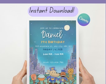 Modello modificabile per invito di compleanno Dog Man Invito di compleanno Dogman Personaggi Dogman (include nota di ringraziamento)