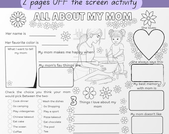 Activity Placemat activity for kids for mother's day All About Mom 2 Pages (Printable) instant  download