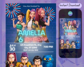 Kpop Demon Hunters Birthday Invitation, Rumi Zoey Mira (Digital Download)