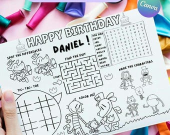 Tovaglietta per attività per intrattenere i bambini Ricerca di parole Dogman per bambini Pagina da colorare per tenere i bambini intrattenuti e occupati Foglio di compleanno