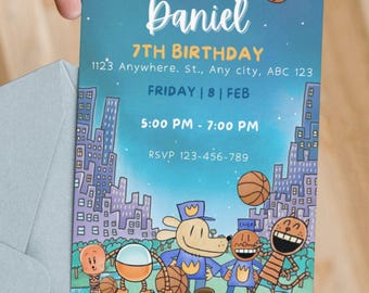 Editable Dog Man Basketball Birthday Invitation Template Dogman Birthday Invite Dogman characters (Includes Thank you Note)