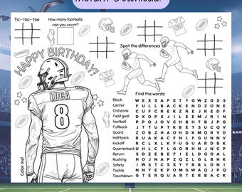Attività Tovaglietta da calcio Attività indoor per bambini Pagina da colorare e giochi (download digitale) Amante del football americano Tifoso di football