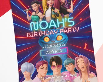 Kpop Saja boys Demon Hunters Birthday Invitation, Editable Template (Digital Download)