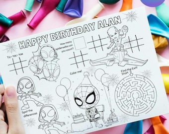 Tovaglietta da colorare per attività di compleanno per bambini, attività per intrattenere Spidey, regalo di compleanno per bambini, tappetino da colorare