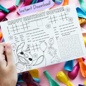 Lilo & Stitch Activity Placemat: Kids Birthday Coloring Page (Digital Download)
