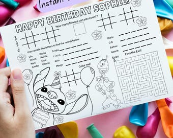 Lilo & Stitch Activity Placemat: Kids Birthday Coloring Page (Digital Download)