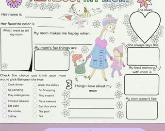 Mantel individual con actividades para el Día de la Madre: Página para colorear "Todo sobre mamá" (imprimible)