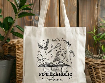 Borsa tote Wizard, regalo per fan di Harry Potter, borsa tote di Harry Potter, regalo per amanti dei libri, borsa tote in tela magica, borsa tote in cotone, borsa tote fantasy