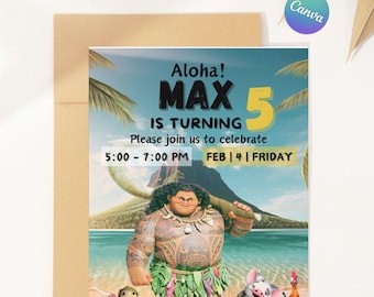 Maui Birthday Invitation: Moana Theme, Thank You Note (Digital)
