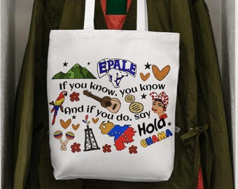 Regalo per borsa tote venezuelana, chama, scarabocchi venezuelani, arte di Caracas, Arepas e El Ávila