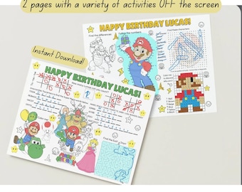 Activity Placemat to entertain kids Super Mario Galaxy word search for children coloring page to keep kids entertained  birthday sheet