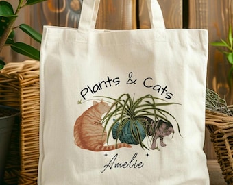 Borsa a tracolla per gatti, regalo per amanti delle piante, borsa personalizzata per amanti dei gatti, borsa per la spesa da donna, regalo per giardinieri e mamme di gatti, borsa per libri