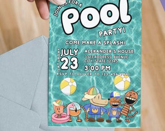 Dog Man Pool Party Birthday Invitation Template (Digital Download)