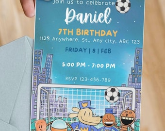 Dog Man Soccer Birthday Invitation, Thank You Note (Digital Download)