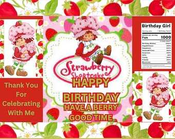 Digital Strawberry ShortCake Chip Bag  Editable Template