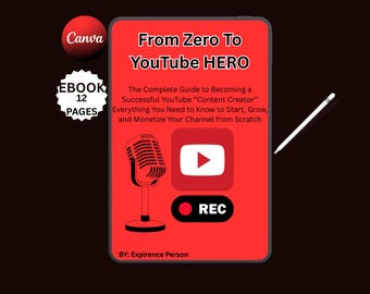 YouTube Content Creator eBook | Grow Your Channel Guide | YouTube Tips for Beginners | Monetization Strategies | Content Planning Workbook