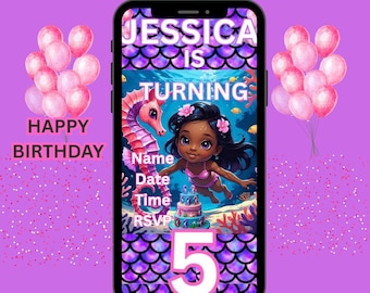 Animated Mermaid Birthday Party Video Invitation: Evite, Canva Edit