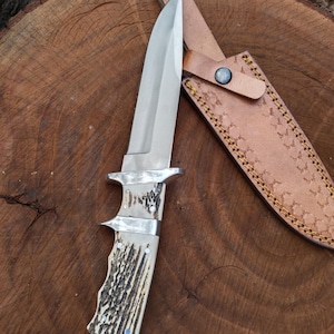 Custom Handmade Hand Forged D2 Steel Antler Knife Stag Handle Knife Stag Horn Handle Full Tang Hunting Knife Best Men Gift