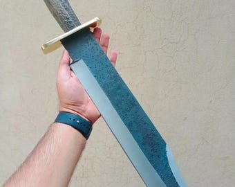 Custom made D2 Steel Long Blade Hunting Knife Bowie Knife With Stag Horn Handle With Leather  Sheath gift for him, gift for her