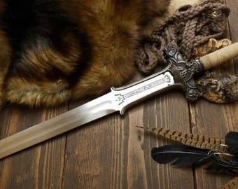 Custom Handmade Conan barbarian Sword Replica: Etched Stainless Steel Viking Sword; Christmas Gift;