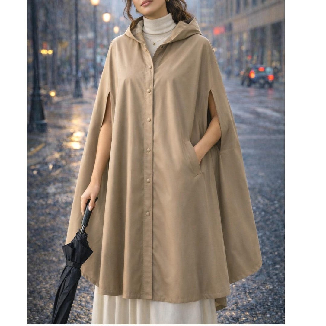 Vintage Asbury Khaki Hooded Cape Cloak: Button Closure, Arm Holes, Long ...