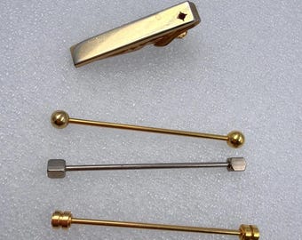 Vintage Mens Tie Bar Tie Tack Lot of 4 Retro Gold Silver MCM