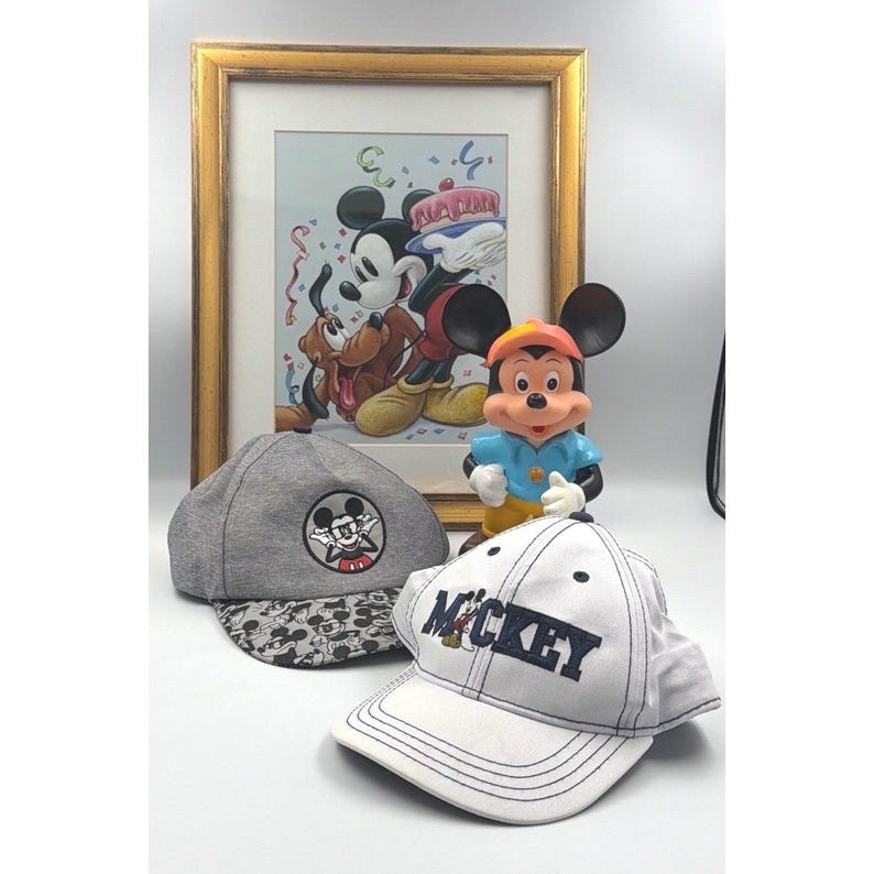 Disney Mickey Mouse Collectibles Framed Art PVC Figure Hats Cap Lot of 4 image 1