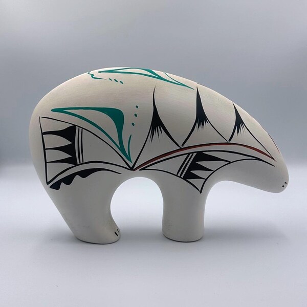 Native American Pottery Bear Figure Pueblo NM Signed by L. Toya Jemez