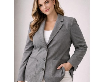 Vintage Pendleton Graue 100% Schurwolle Blazer Jacke USA Made Damengröße 10