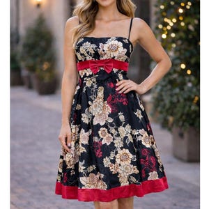 betsy & adam women's red and black dress Betsy & Adam Women's Black Red Floral Skirt Dress - 8 - Black
