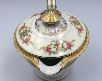 Azucarero vintage Noritake Lebrun con tapa y ribete dorado floral, Japón, década de 1940
