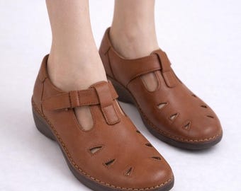 Zapatos terapéuticos tipo Mary Jane de cuero marrón SAS Tripad Comfort para mujer, talla 9.5.