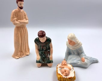 VTG Nativity Ceramic Hand Painted Baby Jesus Mary Joseph & Shephard Set of 4
