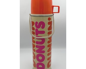 Garrafa térmica vintage Dunkin' Donuts de metal, 946 ml (32 oz), modelo King Seeley, com revestimento de vidro.