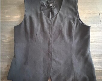 Gilet vintage da donna Liz Claiborne Collection, nero, 100% seta, con bottoni nascosti, taglia 16, scollo a V.