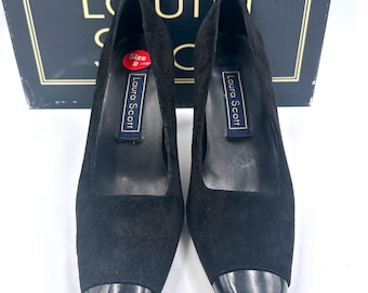 Zapatos de tacón Emerson de ante negro vintage de Laura Scott, sin cordones, para mujer, talla 8, NUEVOS