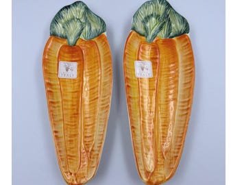 VTG Italian Ceramic Squah Serving Dishes Set of 2 Orange Green Made in Italy