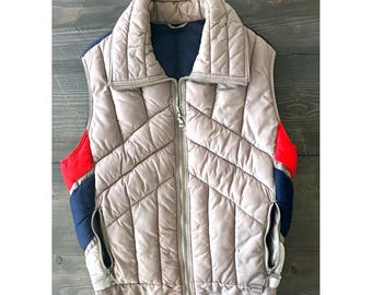 Vintage 80s Colorblock Puffer Vest: Mountain Goat, Women's M