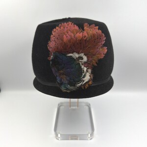 Vintage Bon Marche Black Fur Velour Cloche Hat w/ Iridescent Pheasant Feathers What main image 4
