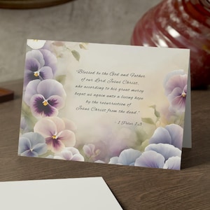 Cartões de felicitações cristãos, versículo bíblico Pedro, flores, pacote de 10, 30, 50, papelaria de fé, cartões de encorajamento, cartões de escritura