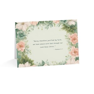 Cartões de felicitações cristãos, versículos bíblicos Romanos 5:1, flores, pacote com 10, 30 e 50 unidades, artigos de papelaria de fé, cartões com as escrituras