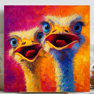 Ostrich Wall Art, Animal Canvas Print, Funny Bird Poster, Farmhouse Wall Decor, Nursery Bird Print, Wildlife Home Decor, Printable Wall Art